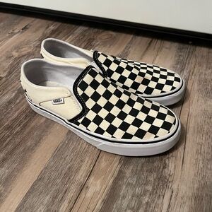 Vans Checkerboard Slip-On Sneakers in Black and Cream